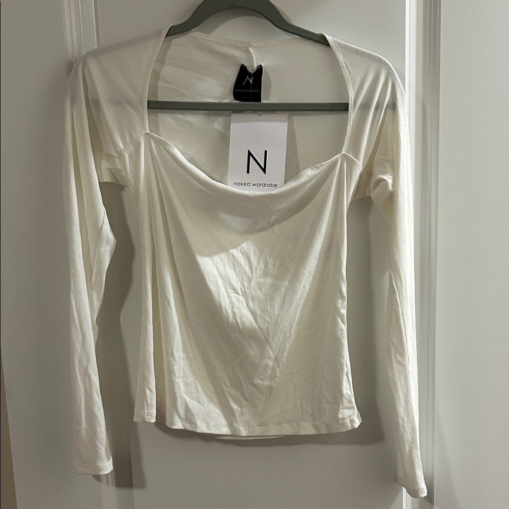 Naked Wardrobe Off-White Long Sleeve Top